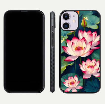 Lotus Dream Serenity Glass Case for iPhone 11 front & back layout with elegant finish and edge curve