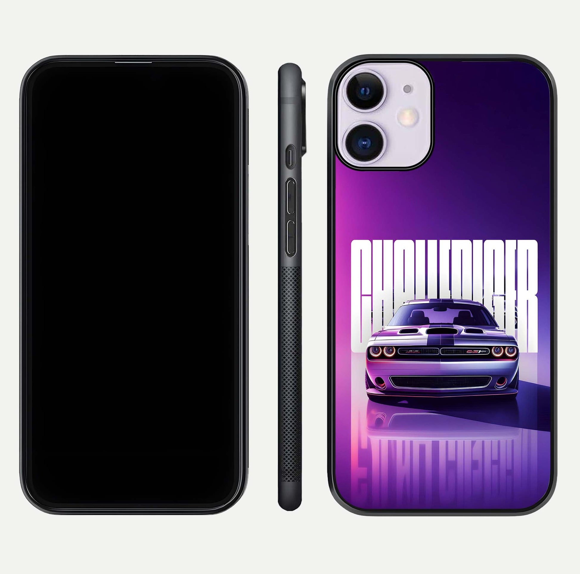 Midnight Muscle Ride Glass Case for iPhone 11 front & back layout with dark automotive tones and edges