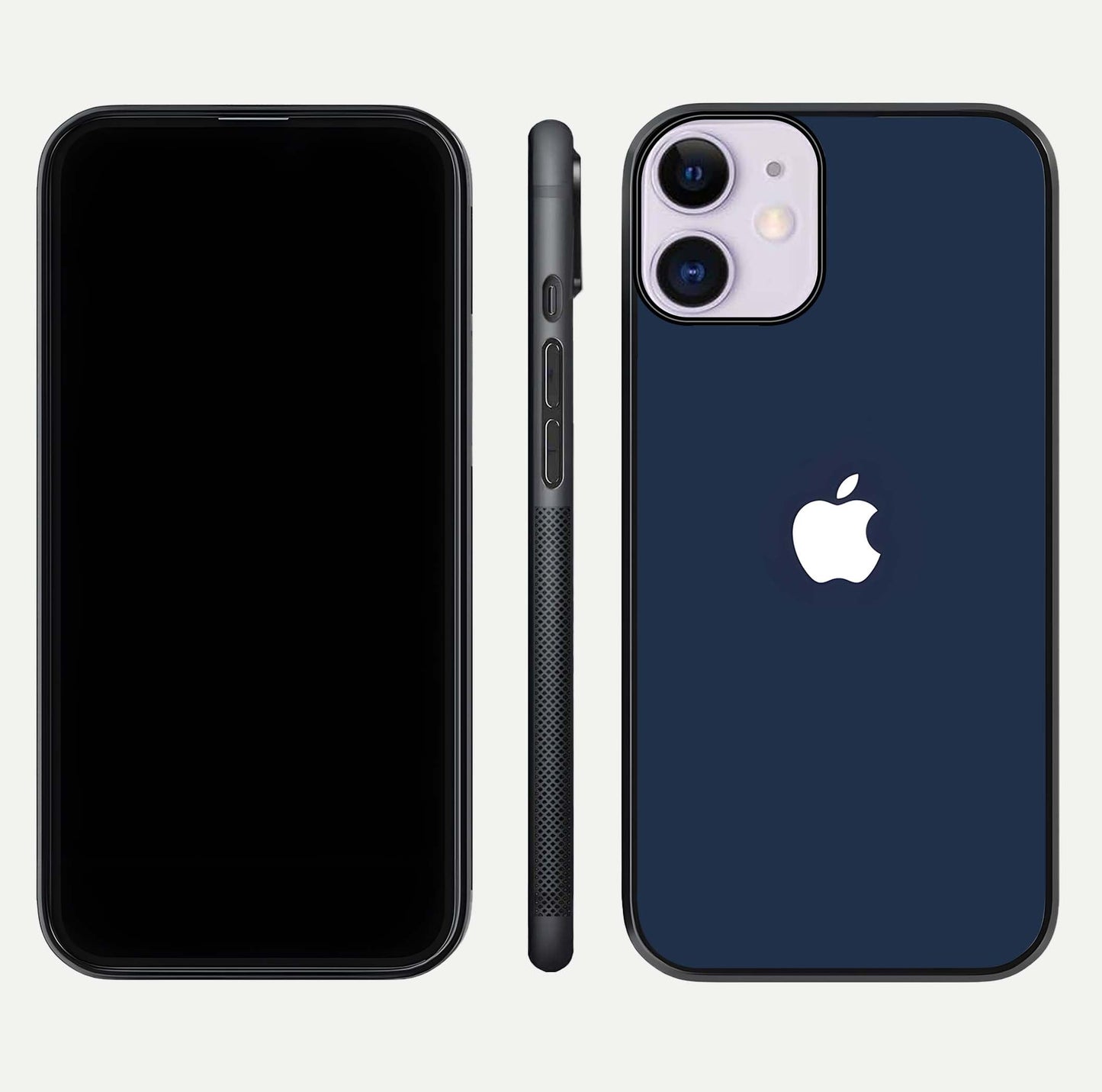 Minimal Apple Night Glass Case for iPhone 11 front & back layout highlighting simplicity and edge curve
