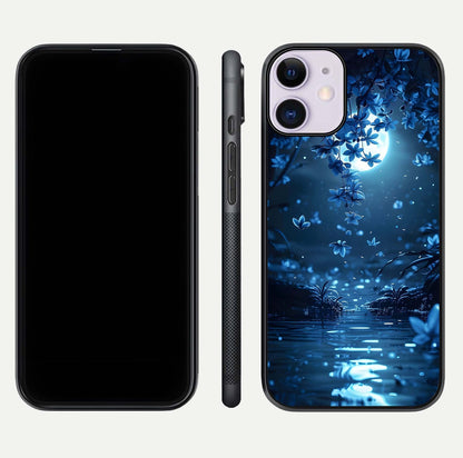 Moonlight Petal Dream Glass Case for iPhone 11 front & back layout highlighting soft pastel tones