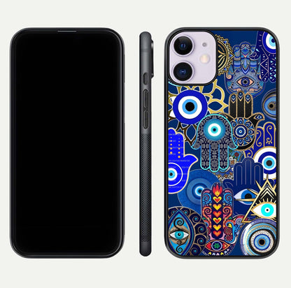 Mystic Palm Guard Glass Case for iPhone 11 front & back layout highlighting spiritual art and edge finish