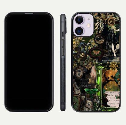 Mystic Woods Secret Glass Case for iPhone 11 front & back layout showing nature theme and smooth edges