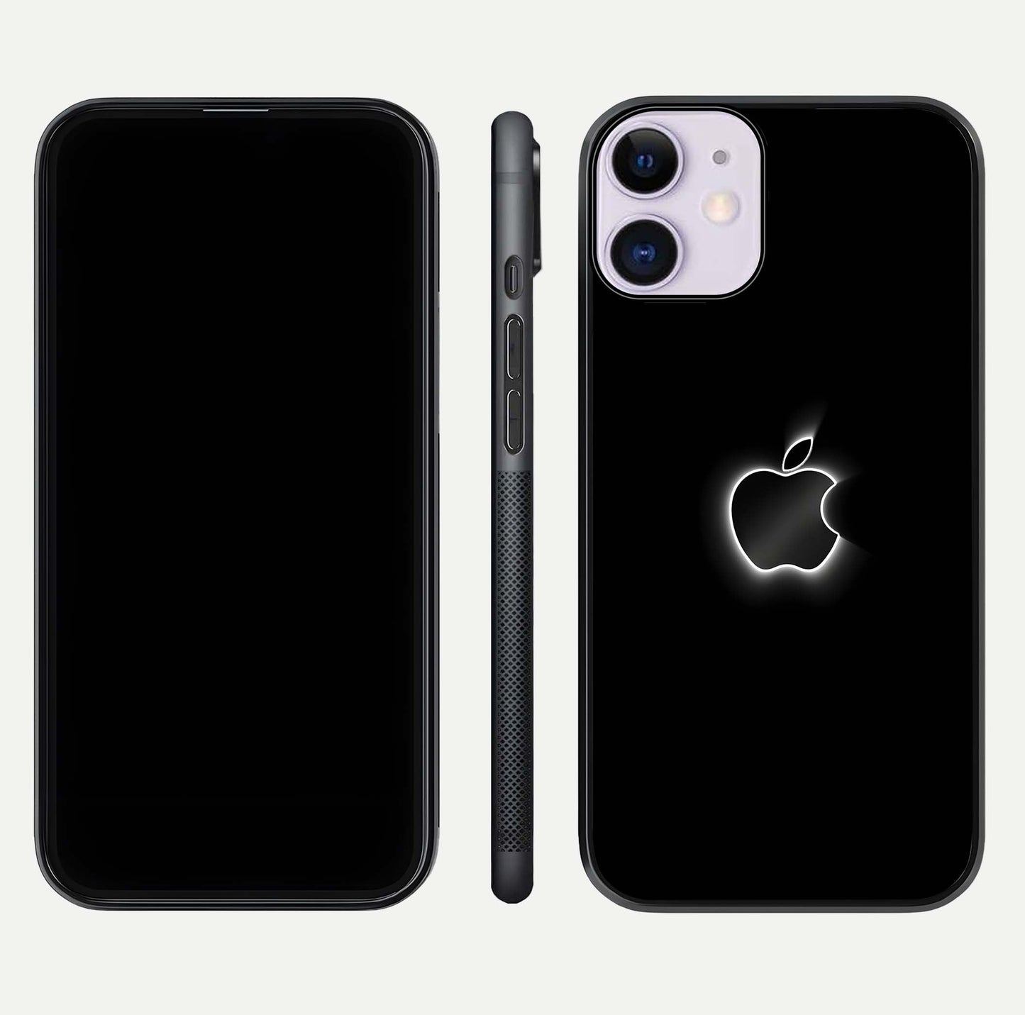 Neon Apple Glow Glass Case for iPhone 11 front & back layout showing bright tones and edge curve