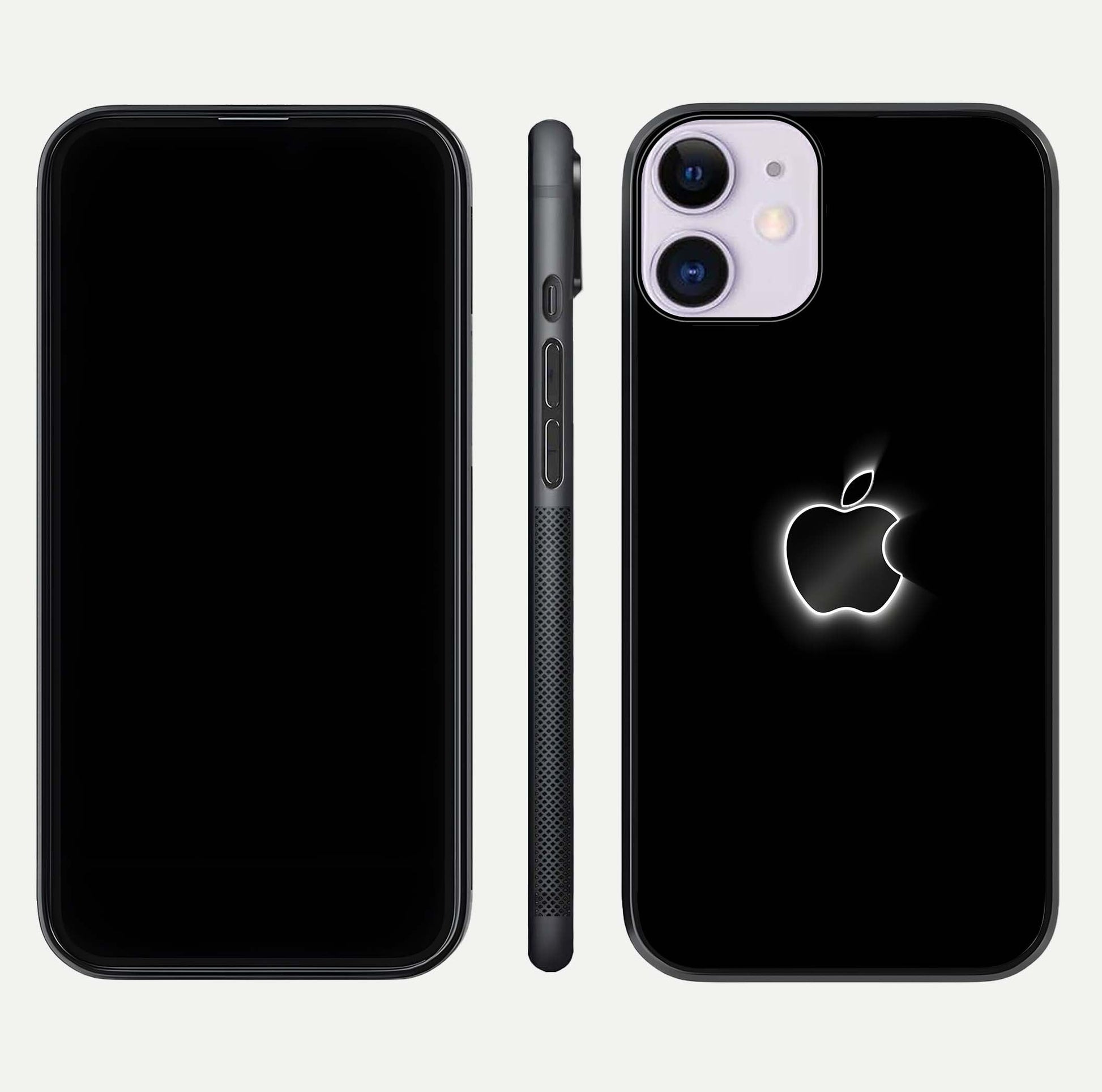 Neon Apple Glow Glass Case for iPhone 11 front & back layout showing bright tones and edge curve
