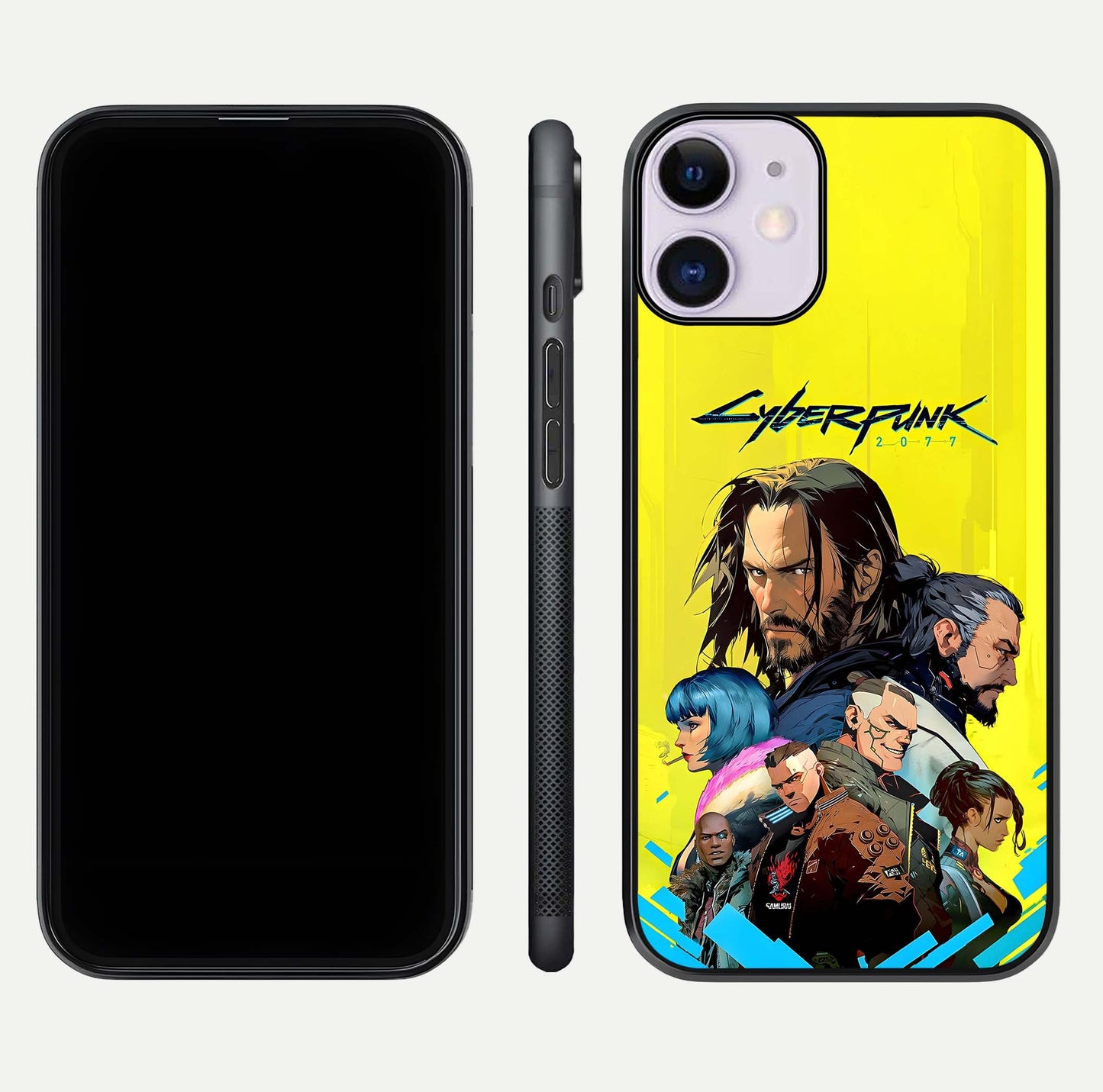 Neon Rebel Genesis Glass Case for iPhone 11 front & back layout highlighting futuristic theme and curves