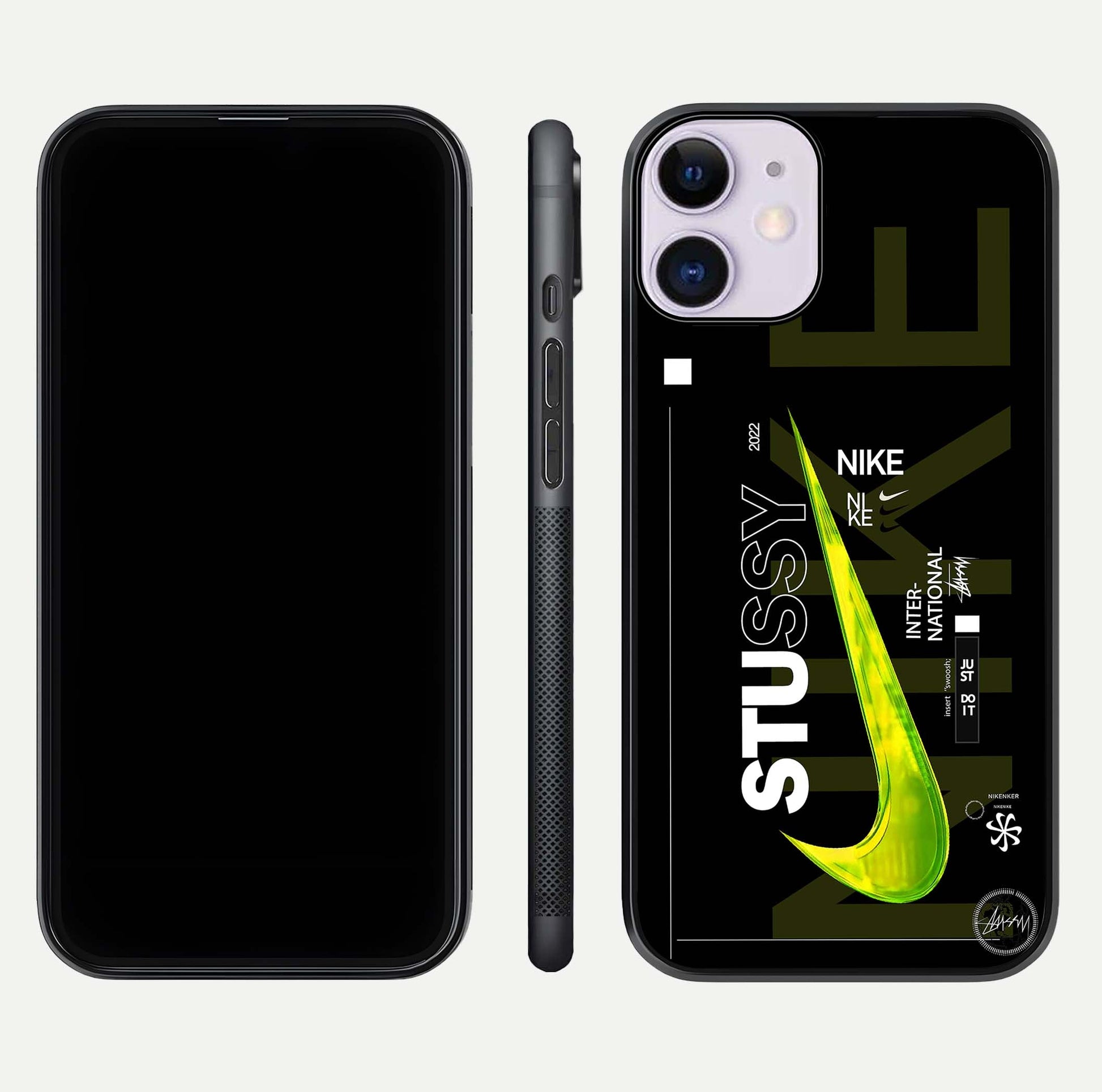 Neon Street Edition Glass Case for iPhone 11 front & back layout highlighting street art vibe and edges