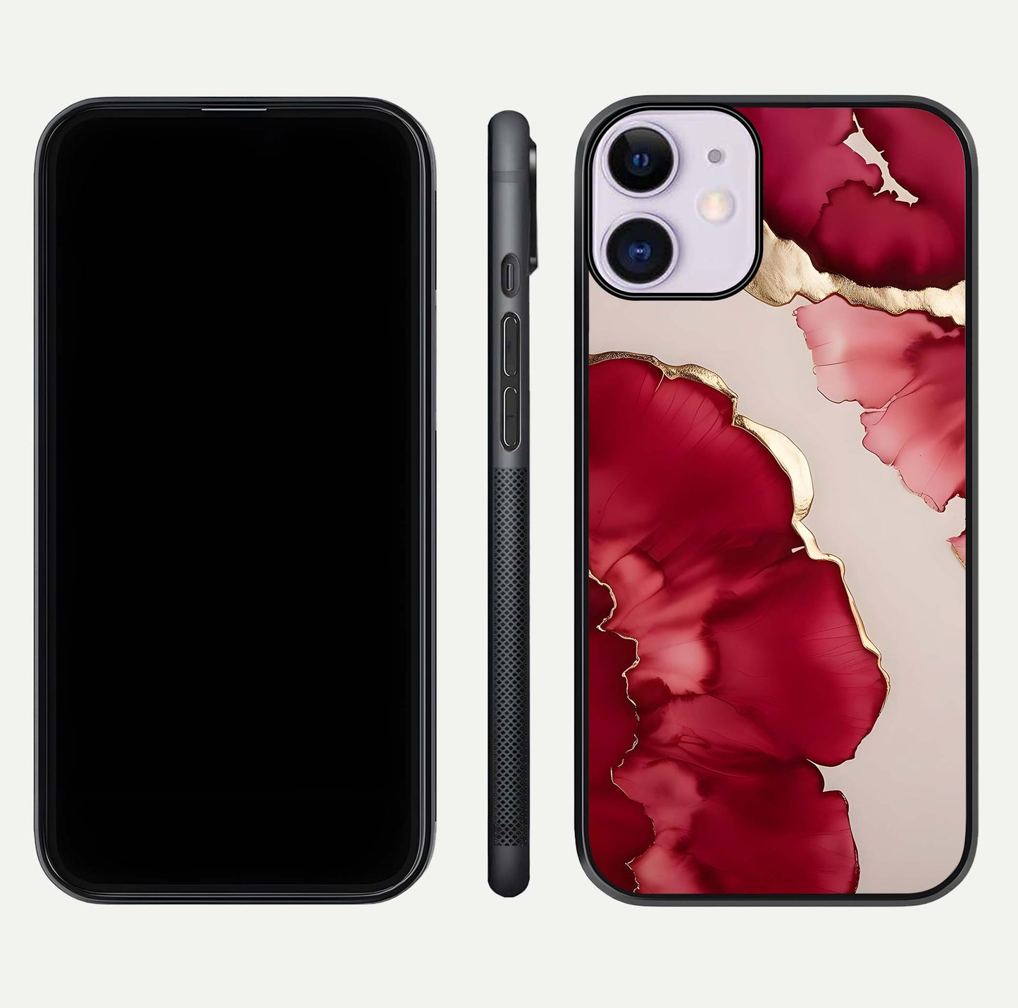 Red & White Marble Glass Case For iPhone 11