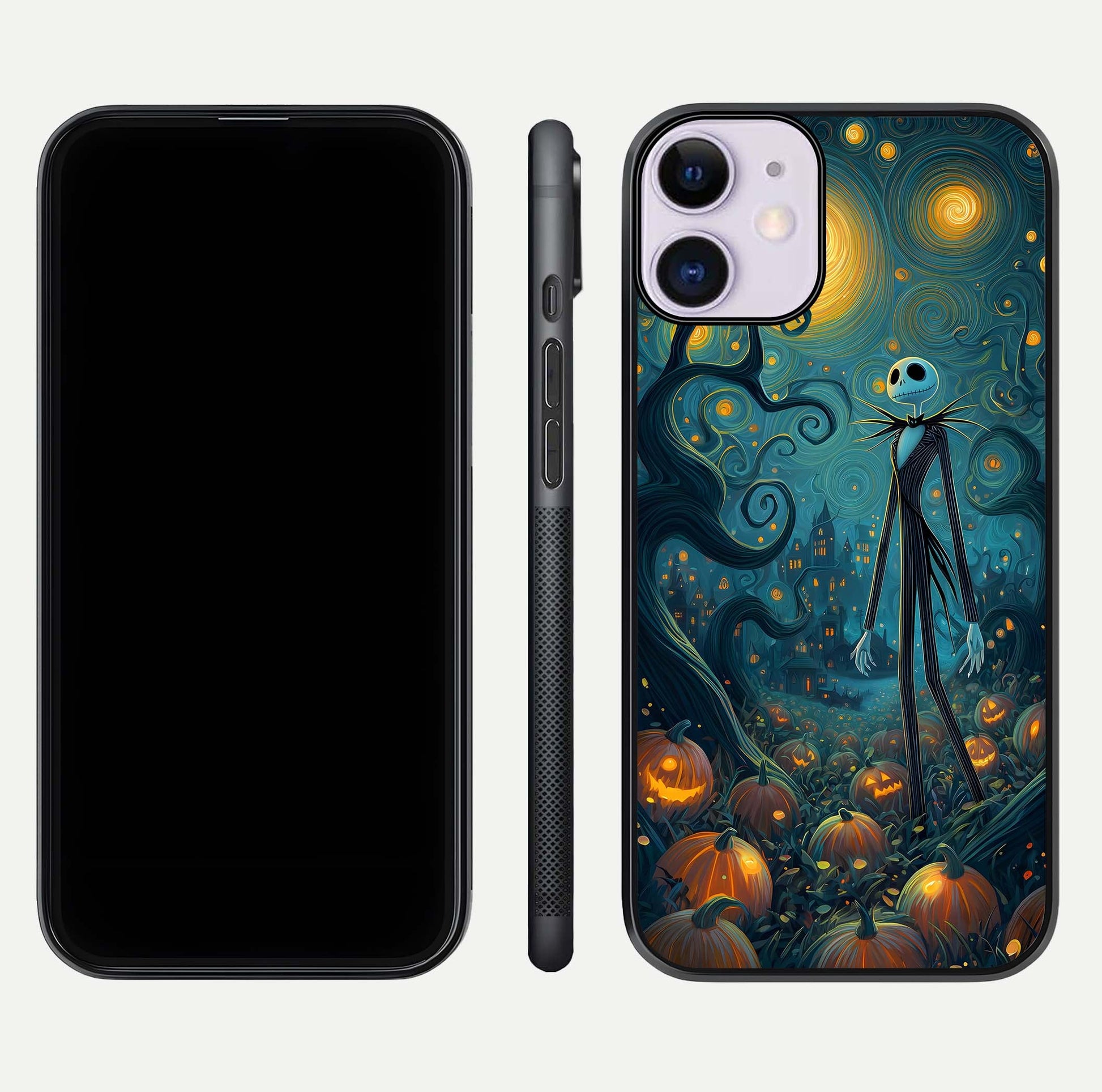Pumpkin Moonlight Tale Glass Case for iPhone 11 front & back layout showing festive orange tone and edges