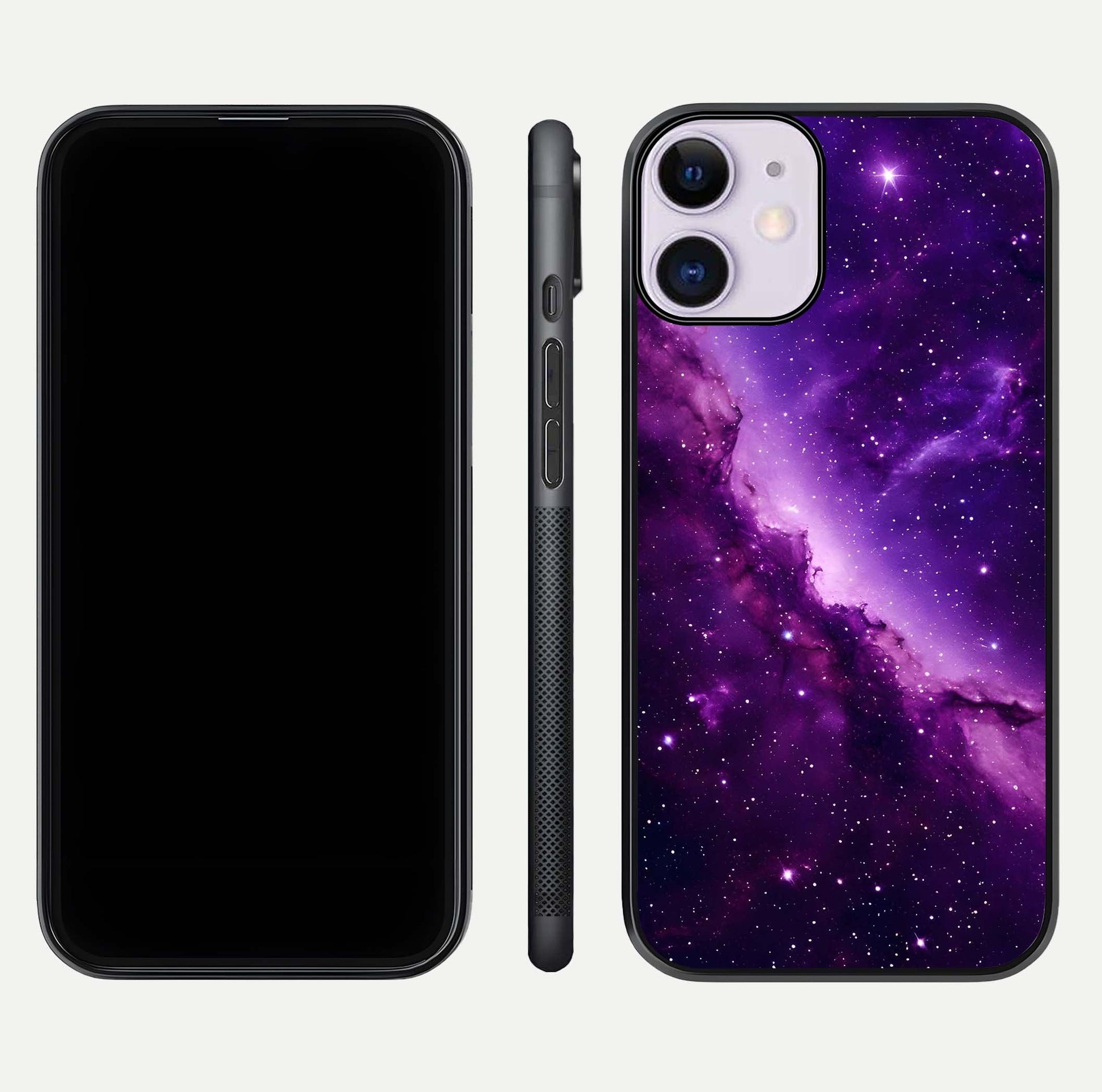 Purple Shade Sky Glass Case for iPhone 11 front & back layout showing HD tones and clean glass edges