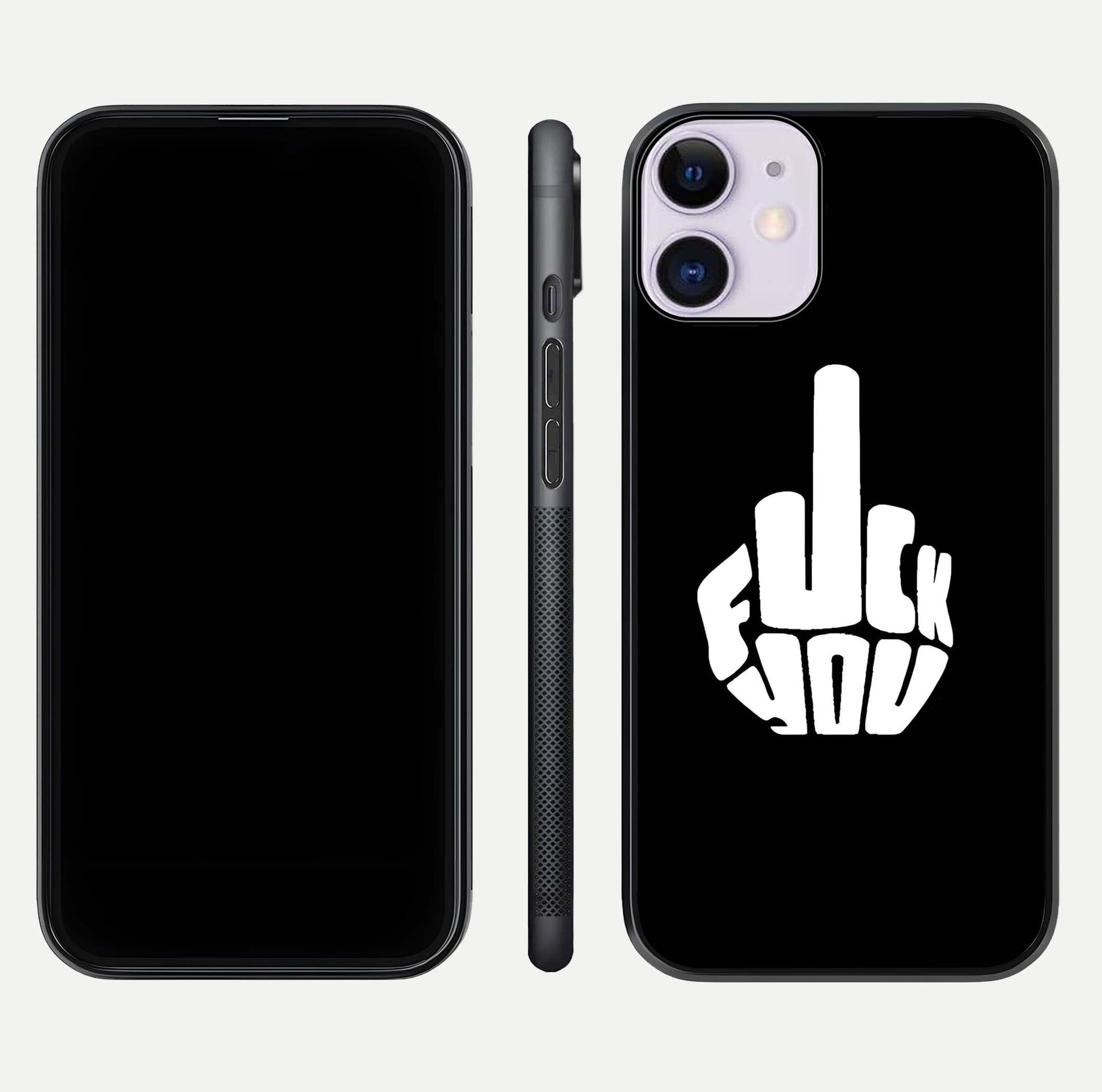 Rebel Mode On Glass Case for iPhone 11 front & back layout showing minimal tone and clean edge fit