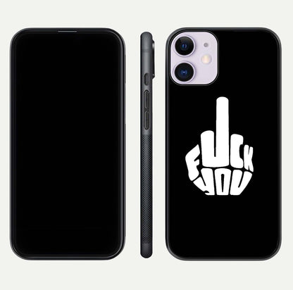 Rebel Mode On Glass Case for iPhone 11 front & back layout showing minimal tone and clean edge fit