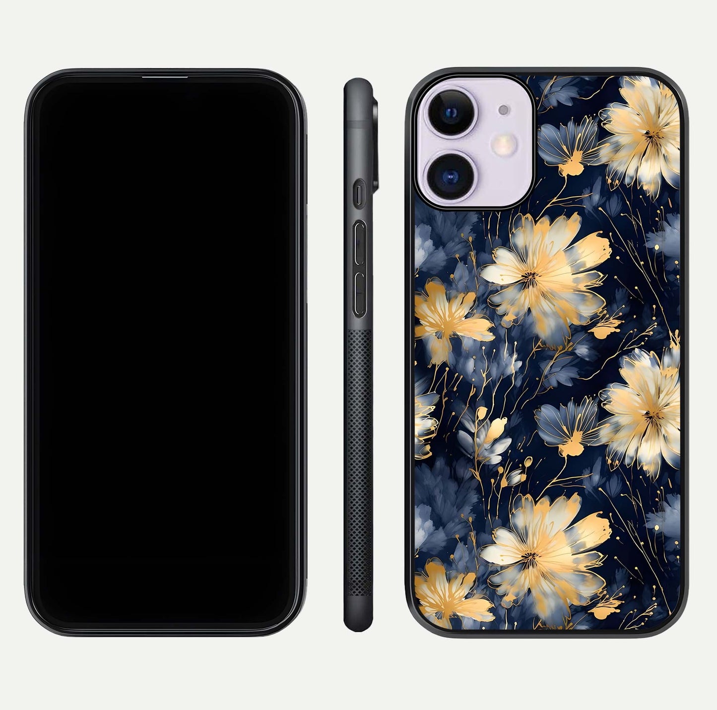 Royal Petal Dream Glass Case for iPhone 11 front & back layout showing floral pattern and clean edge finish