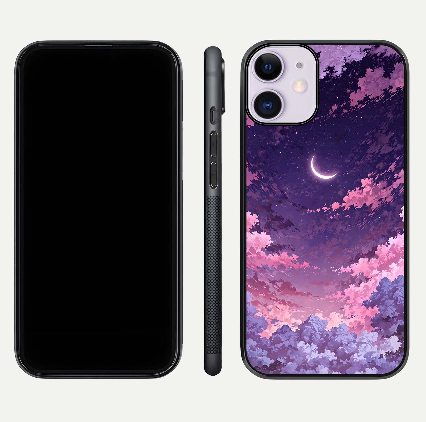 Sky Drift Clouds Glass Case for iPhone 11 front & back layout showing sky tones and smooth edge design