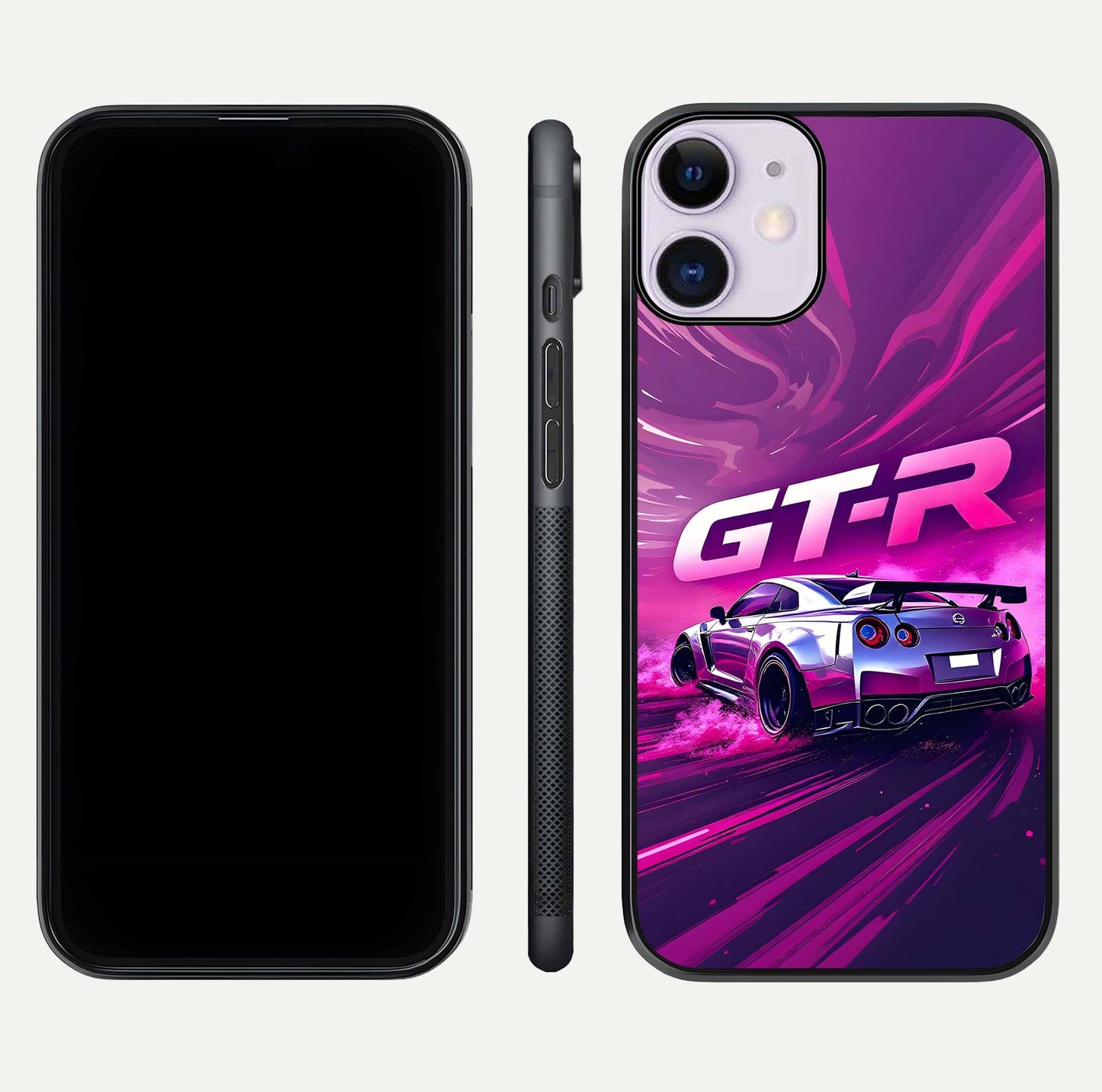 Speed Drift Legend Glass Case for iPhone 11 front & back layout showing bold tones and smooth edges