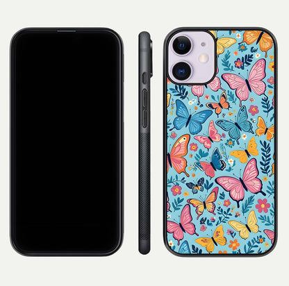 Spring Wing Garden Glass Case for iPhone 11 front & back layout showing soft tones and elegant glass design