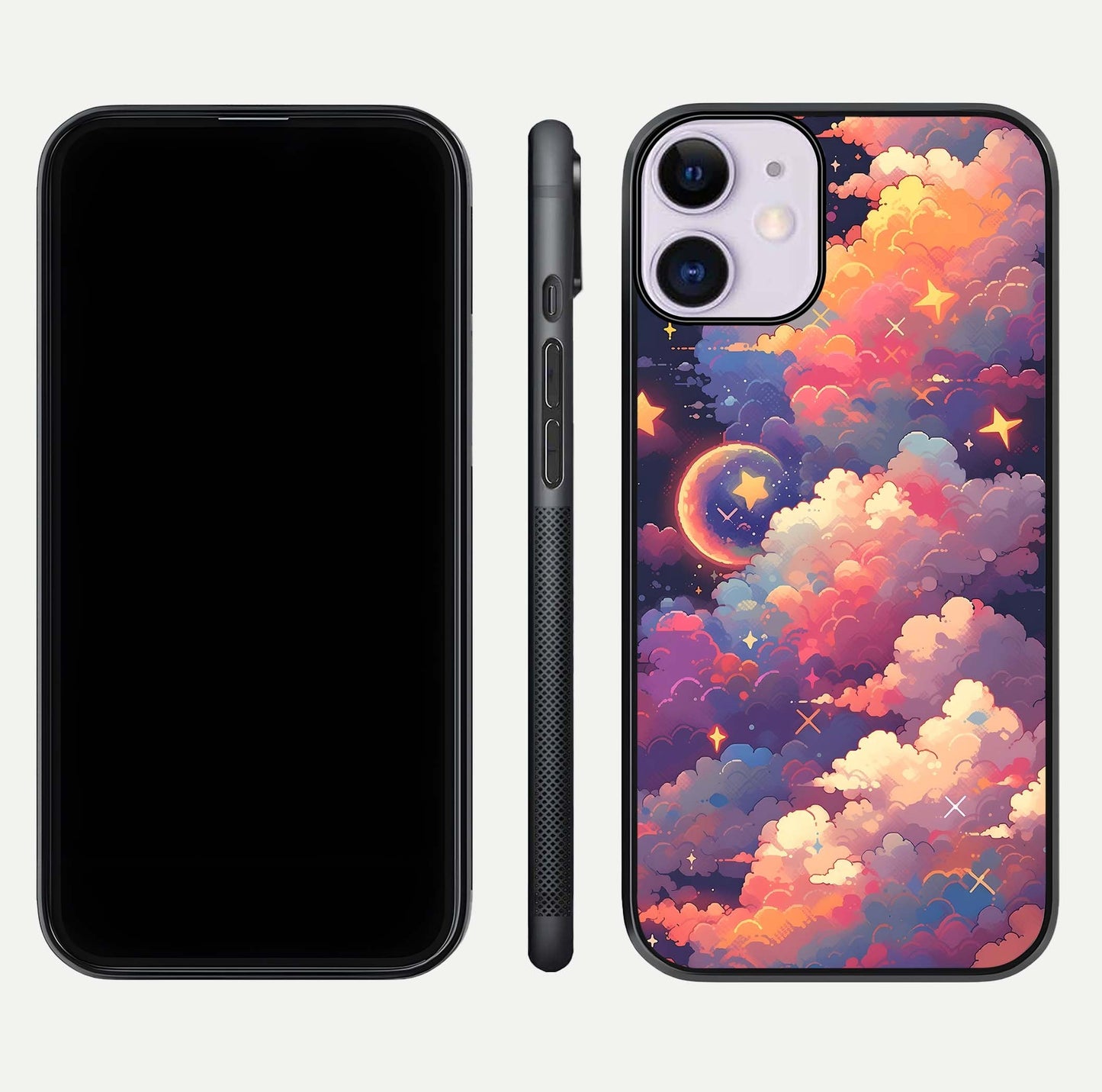 Starlit Dream Clouds Glass Case for iPhone 11 front & back layout showing gradient tones and smooth edge