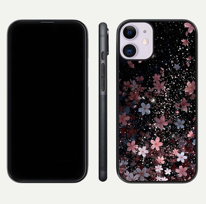 Starlit Flower Dreams Glass Case for iPhone 11 front & back layout showing soft bloom design and curved edge