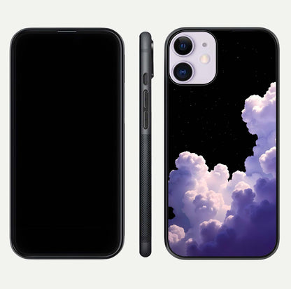 Starlit Night Whispers Glass Case for iPhone 11 front & back layout showing moon tones and curved edges