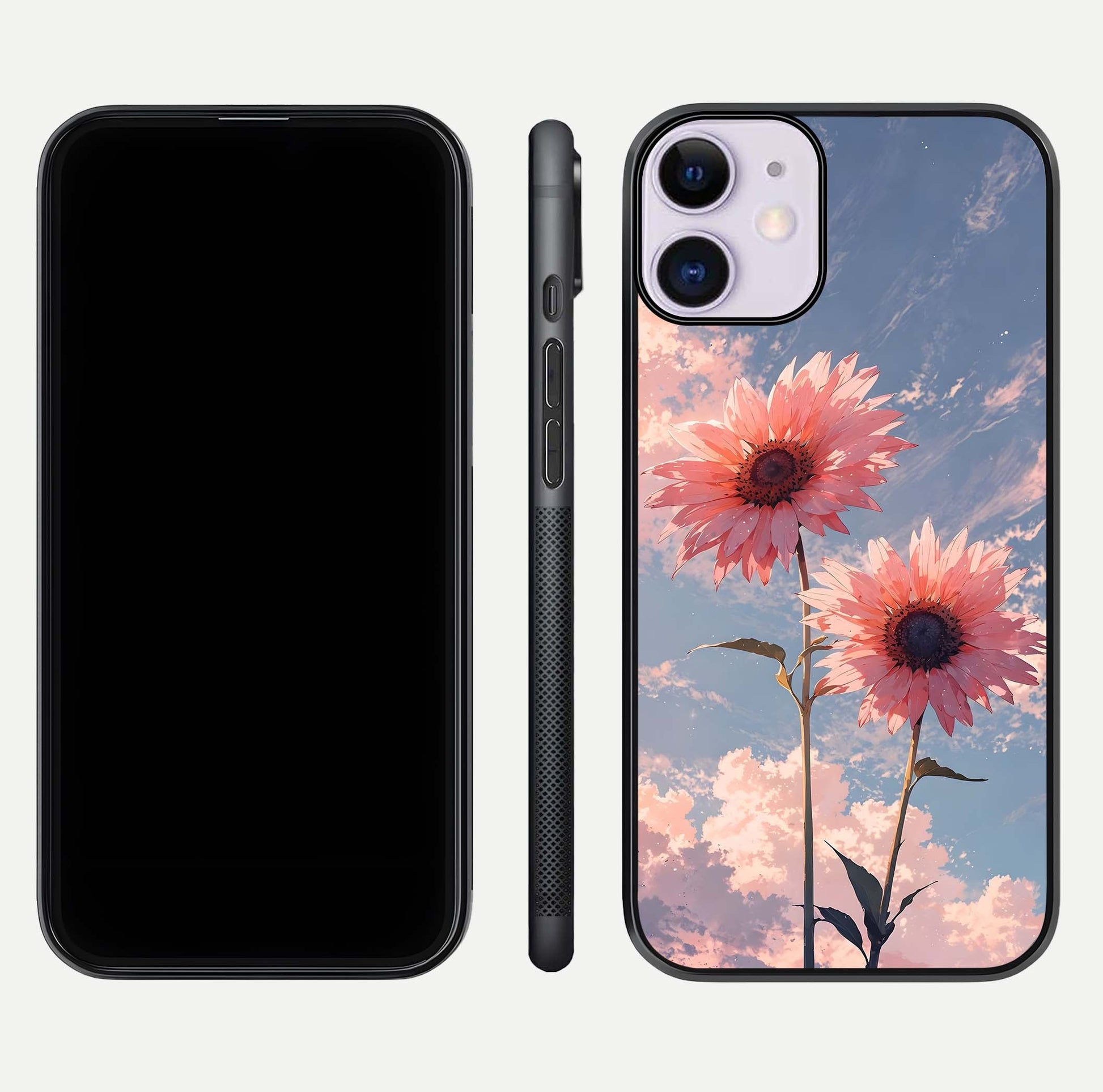 Sunlit Daisy Glow Glass Case for iPhone 11 front & back layout showing vibrant sunlight hues and clean edge