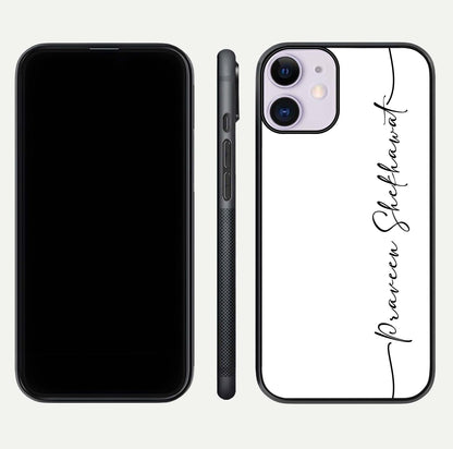 White Tune Custom Name Glass Case for iPhone 11 front & back layout showing clean design and text placement