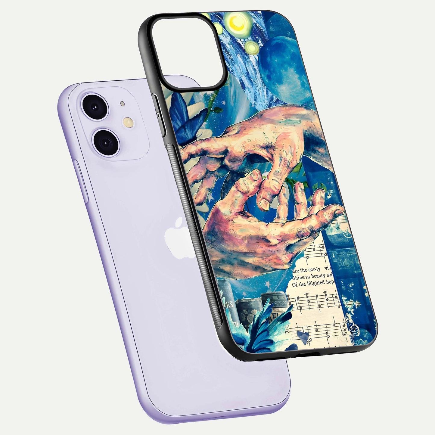 Aesthetic Divider Glass Case for iPhone 16 Pro floating dual-view mockup showing edge design and detailed divider gloss texture