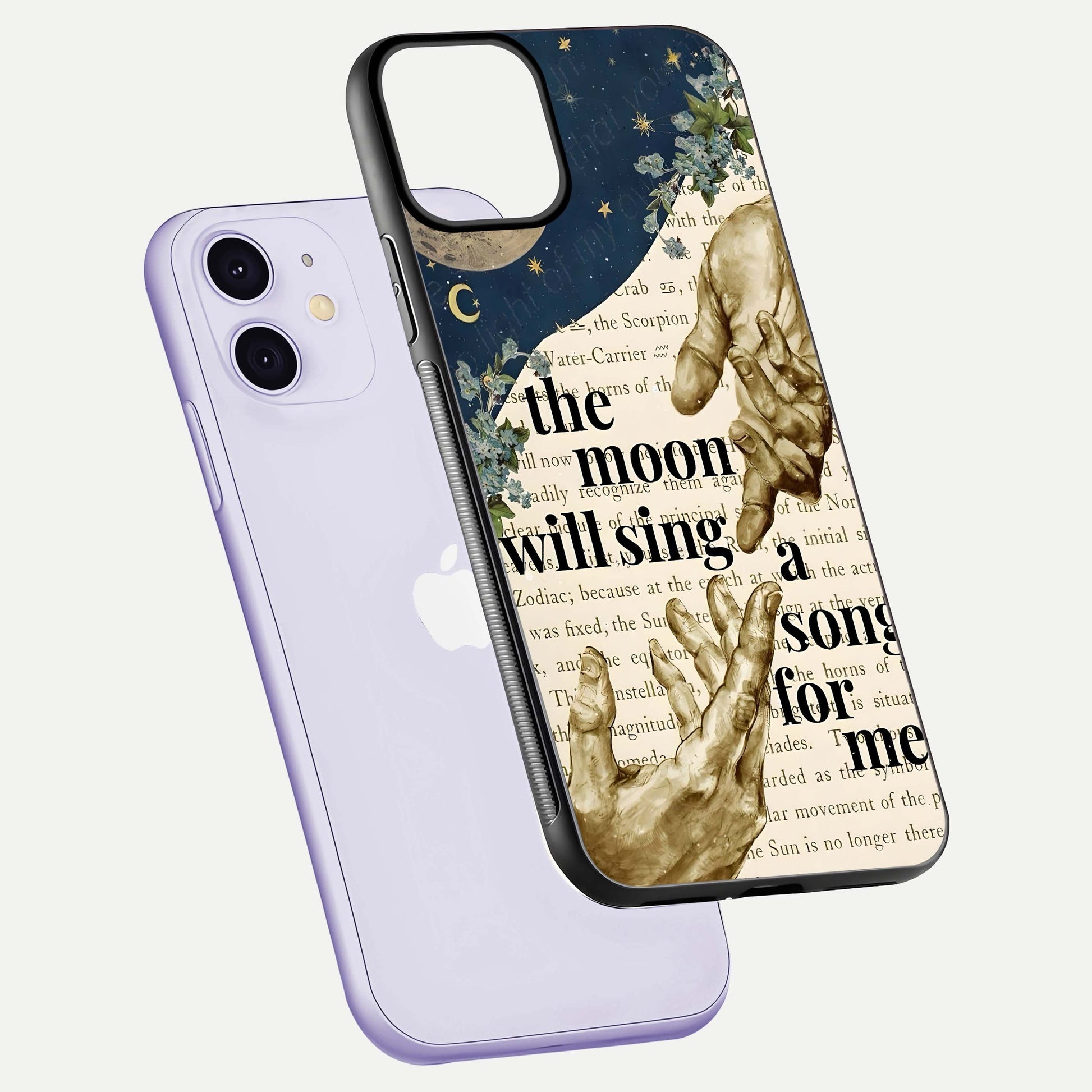 Aesthetic Divine Glass Case for iPhone 16 Pro floating dual-view mockup showing edge design and divine art gloss texture