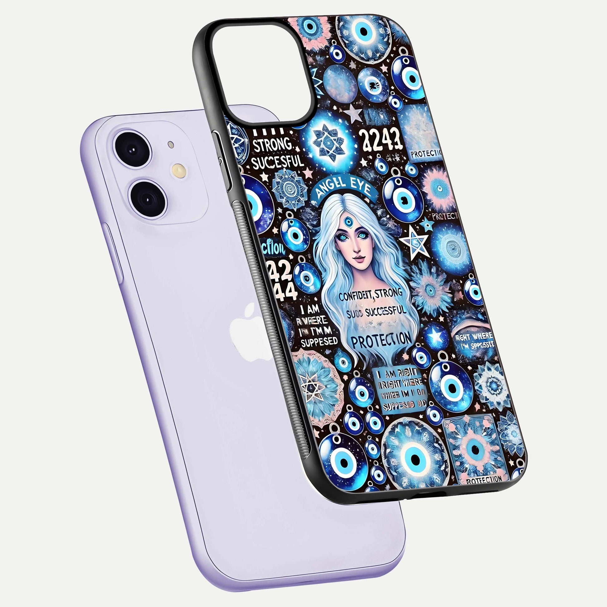 Angel Aura Shield Glass Case for iPhone 16 Pro floating angle showing light reflection and protective edge structure