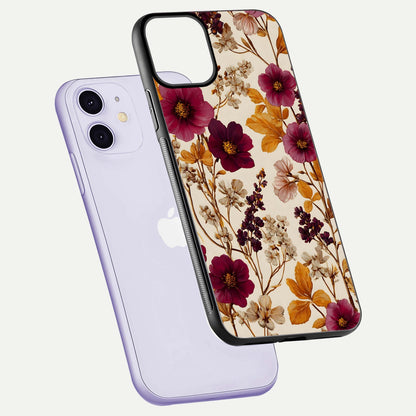 Autumn Wine Bloom Glass Case for iPhone 11 floating mockup with premium floral gradient and protection edge