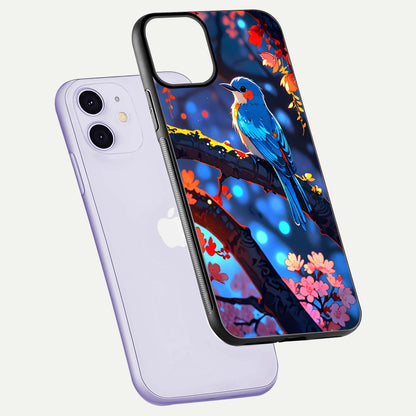 Blooming Spendor Bird Glass Case for iPhone 11 floating dual-mockup capturing gloss tone and curved texture