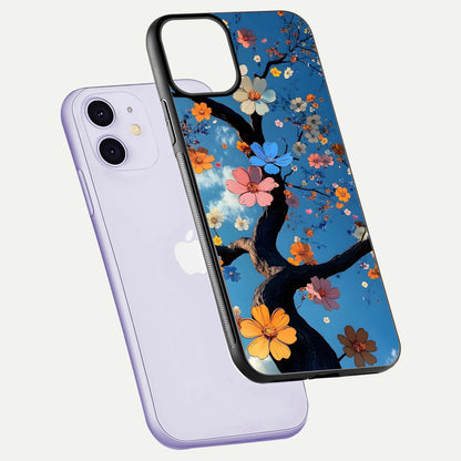 Blossom Dream Sky Glass Case for iPhone 11 floating dual-mockup displaying smooth finish and elegant sky tones