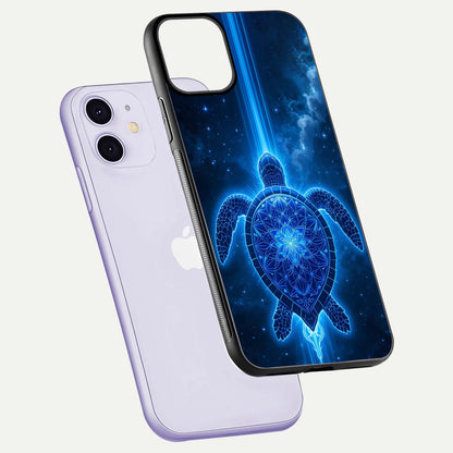 Blue Galaxy Turtle Glass Case for iPhone 11 floating dual-mockup showing gloss depth and color transitions