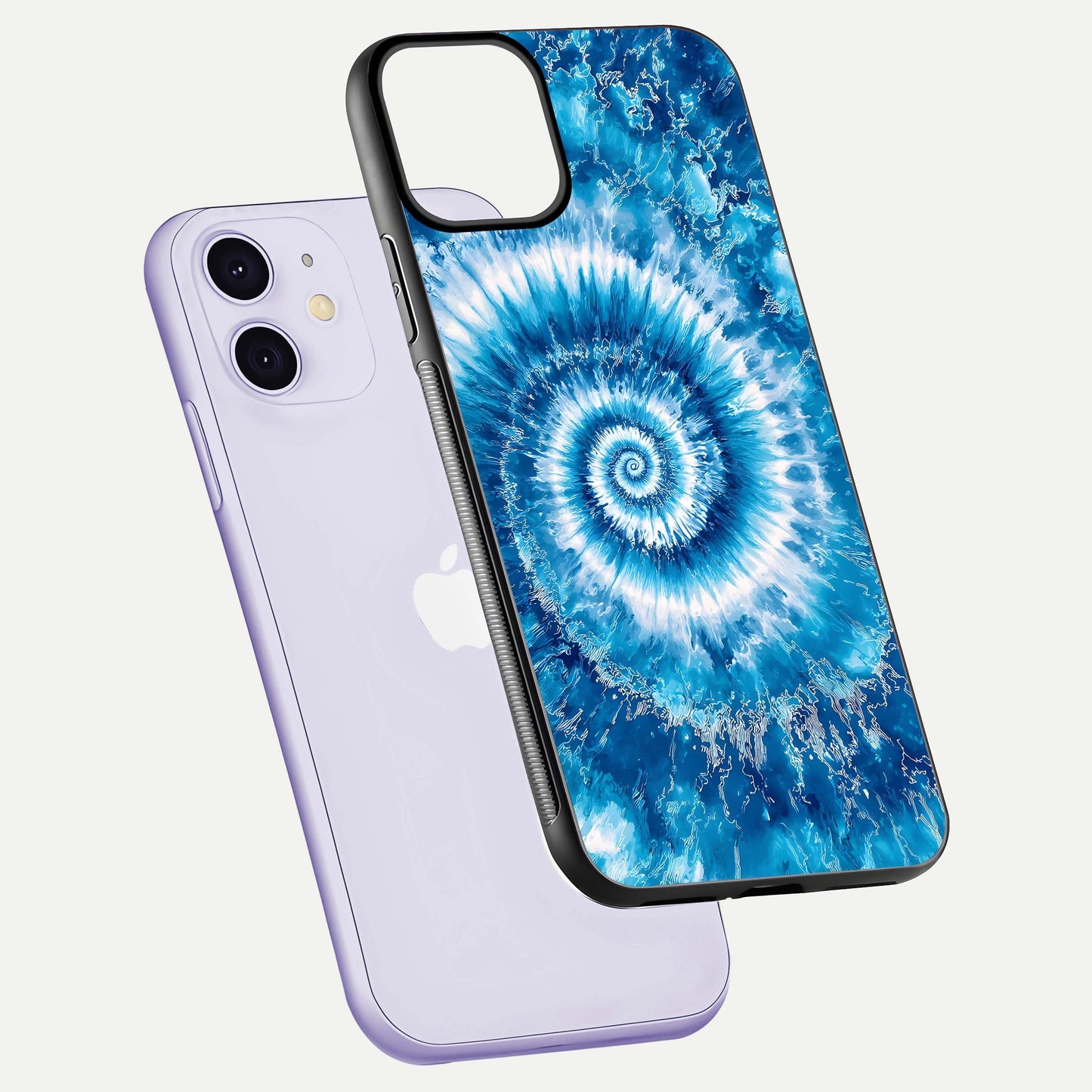 Blue Galaxy Wave Glass Case for iPhone 11 floating mockup revealing cosmic depth and curved-edge texture