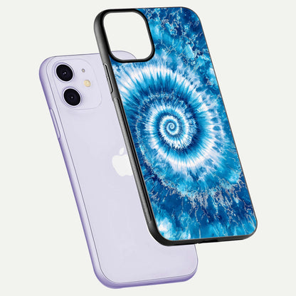 Blue Galaxy Wave Glass Case for iPhone 11 floating mockup revealing cosmic depth and curved-edge texture