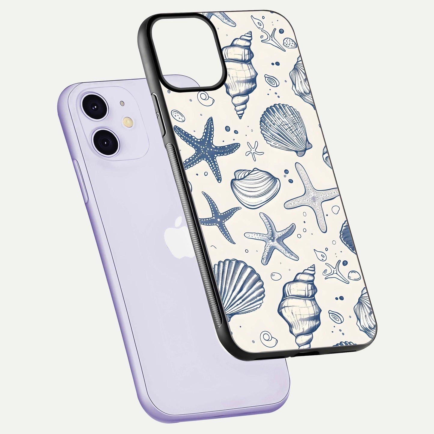 Blue Ocean Outline Glass Case for iPhone 11 floating mockup displaying marine-inspired aesthetic and smooth surface