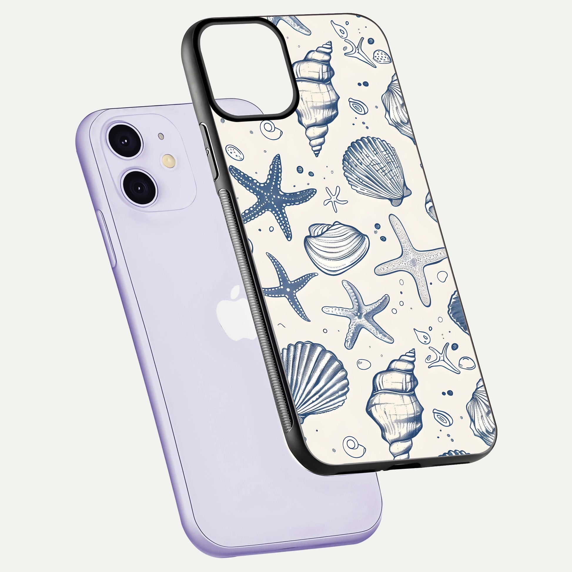 Blue Ocean Outline Glass Case for iPhone 11 floating mockup displaying marine-inspired aesthetic and smooth surface