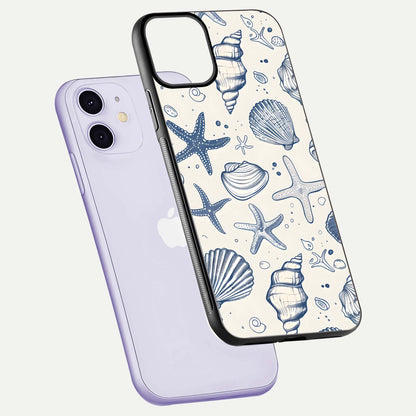 Blue Ocean Outline Glass Case for iPhone 11 floating mockup displaying marine-inspired aesthetic and smooth surface