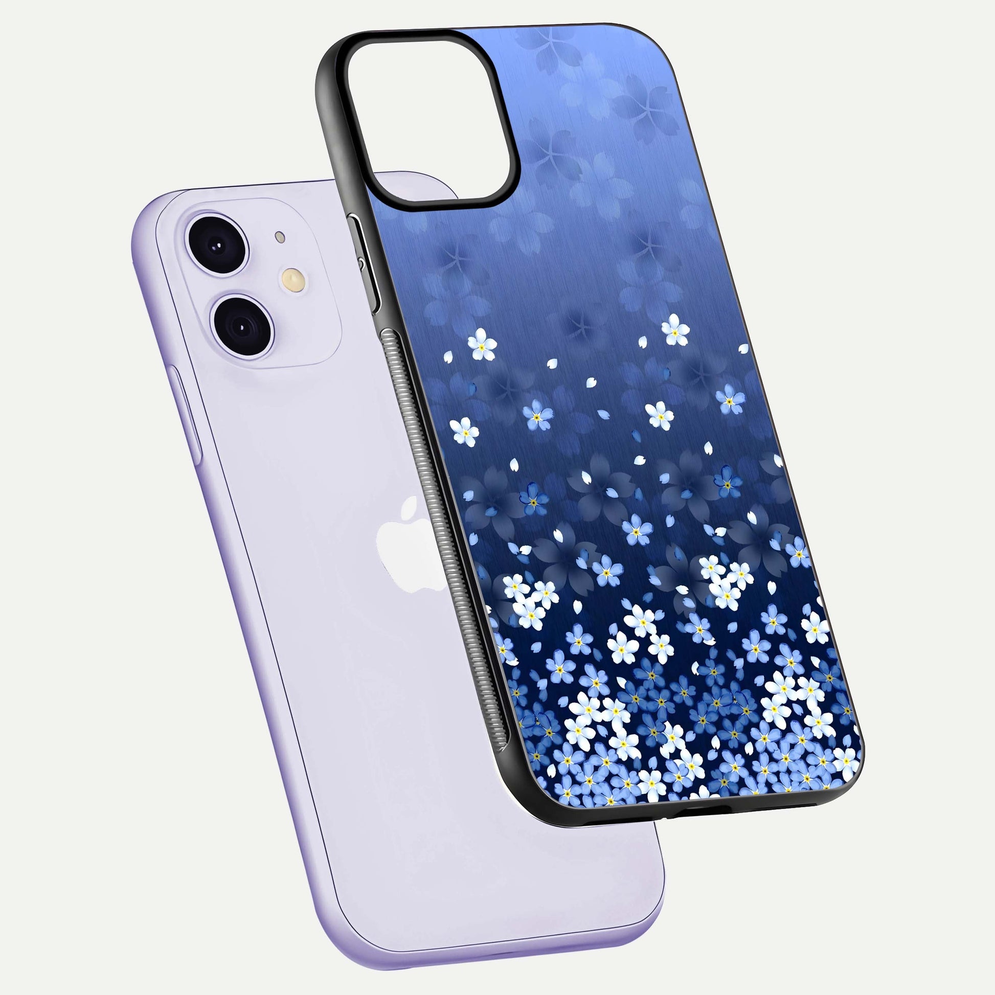 Blue Starry Glass Case for iPhone 11 floating mockup capturing cosmic tone and HD gloss texture