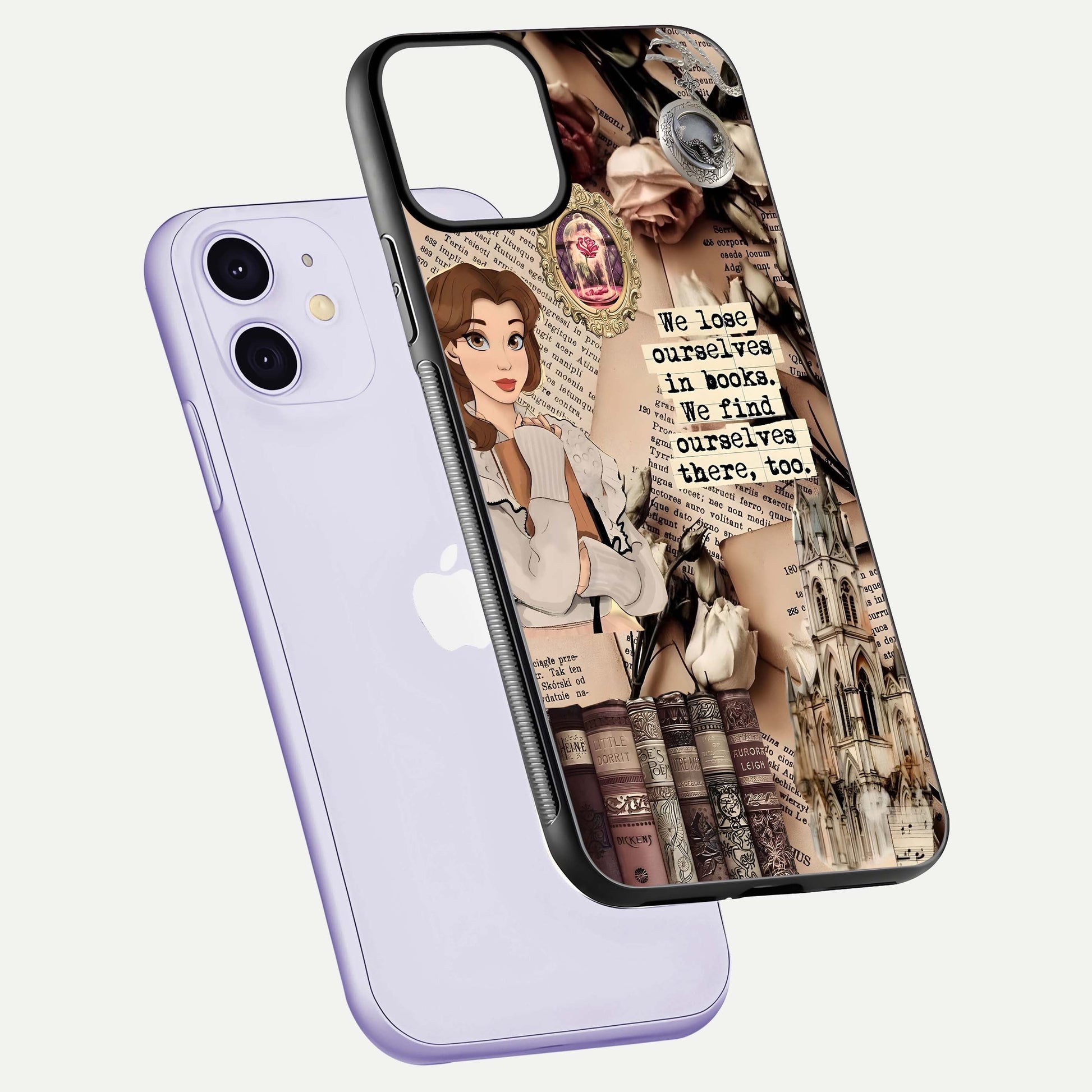 Bookish Dream World Glass Case for iPhone 11 floating mockup capturing gloss shine and artistic balance