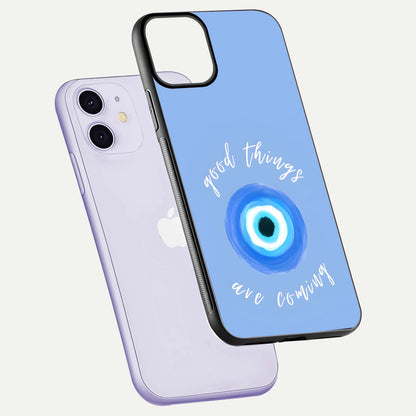 Bright Future Ahead Glass Case for iPhone 11 floating mockup showing sleek design and positive quote print
