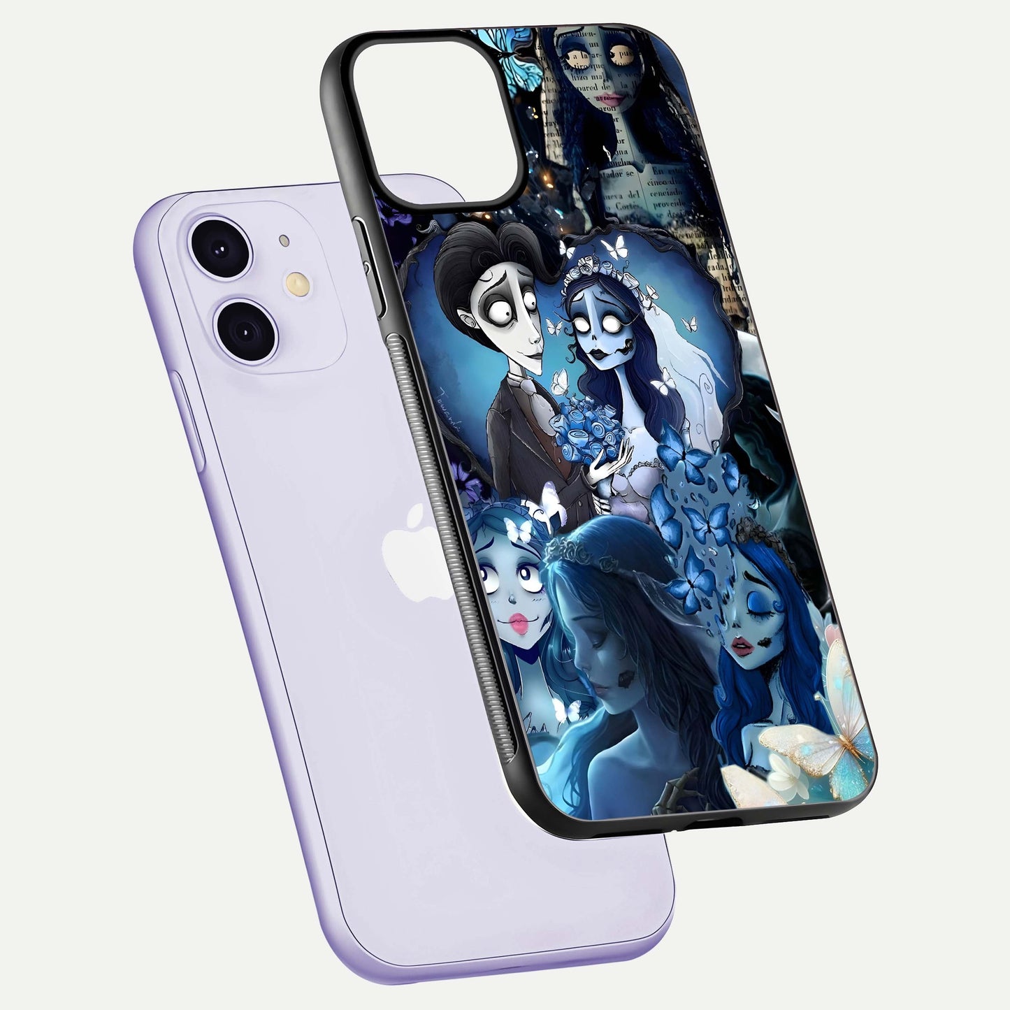 Butterfly Ghost Soul Glass Case for iPhone 11 floating mockup showcasing spirit-like butterfly detail and gloss