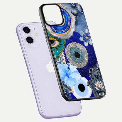 Celestial Blue Vision Glass Case for iPhone 11 floating mockup showing gloss depth and night-sky pattern
