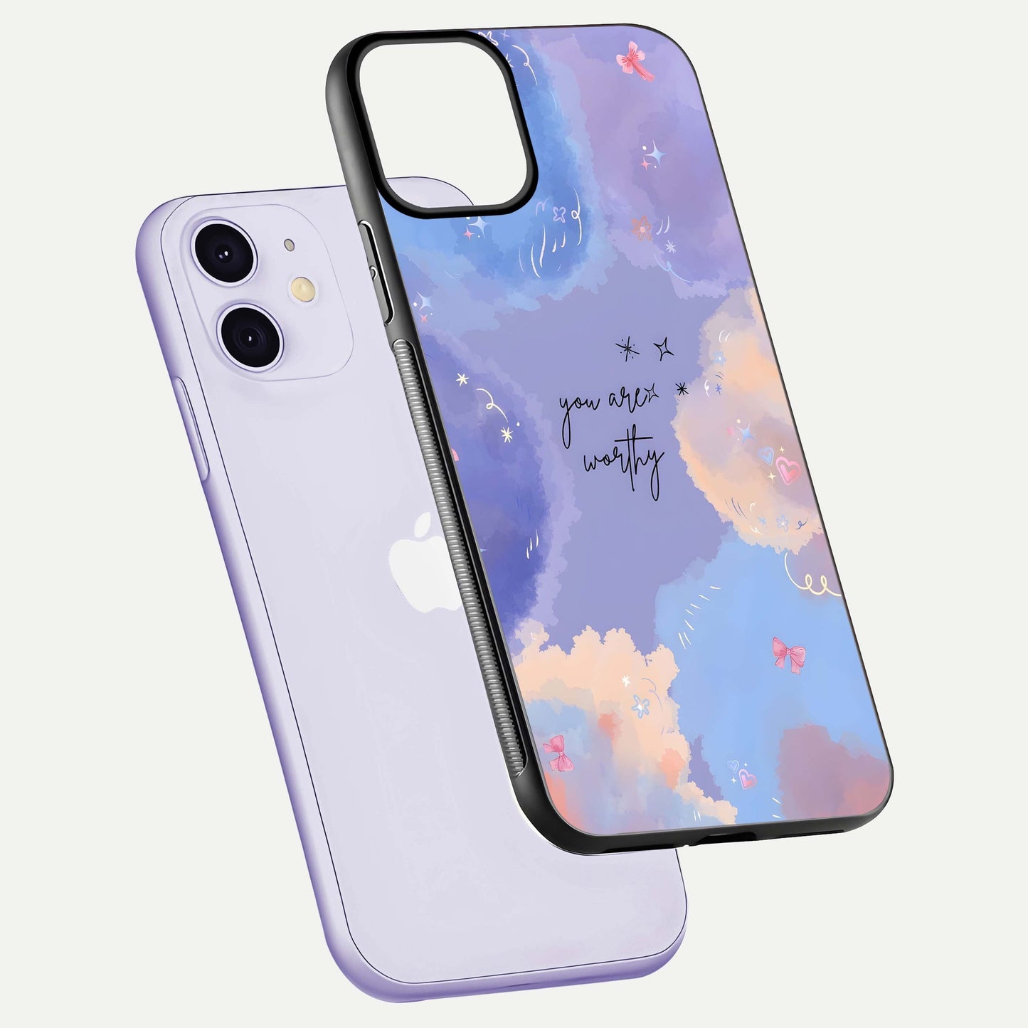 Celestial Cloud Magic Glass Case for iPhone 11 floating mockup displaying cloud aura and HD finish