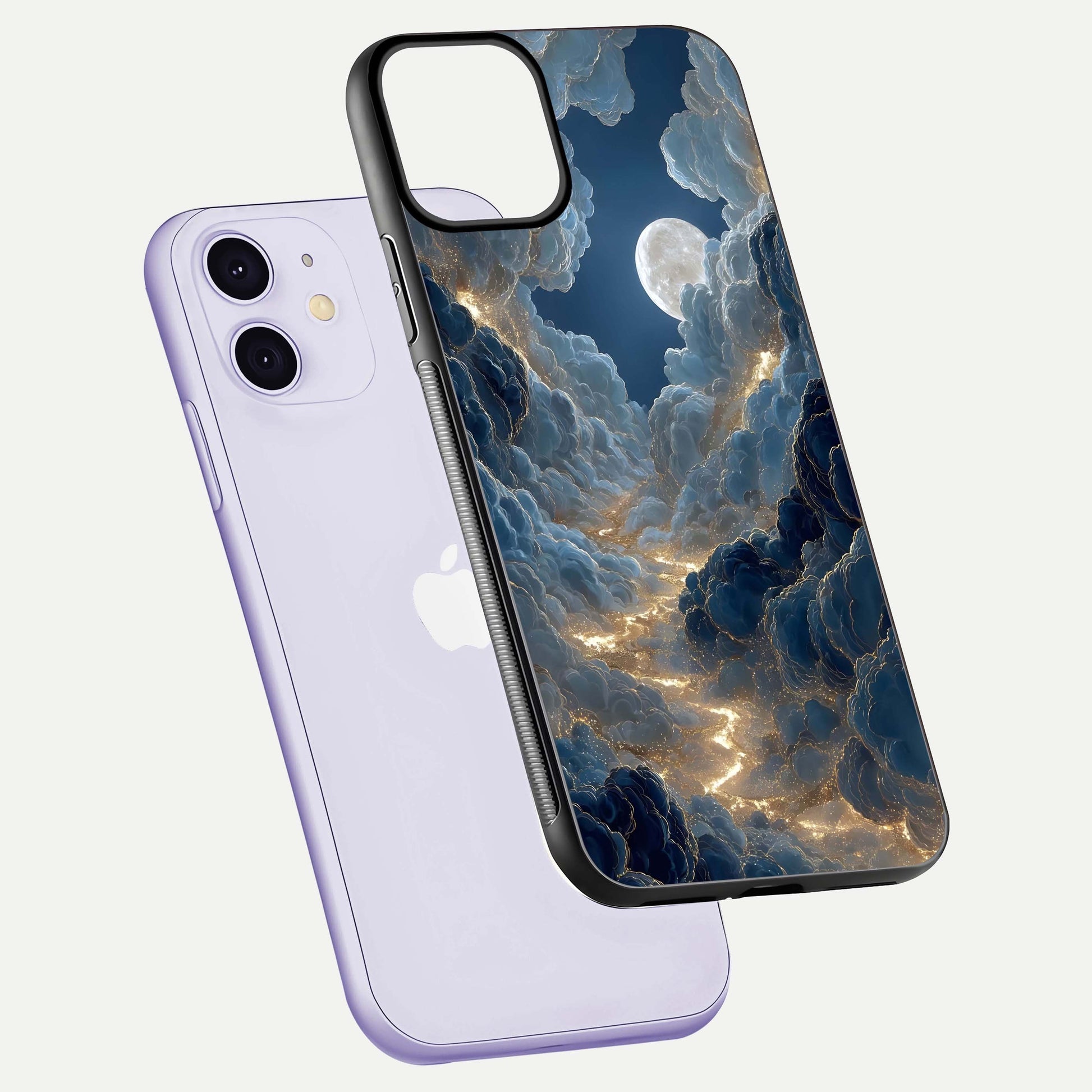 Celestial Cloud Road Glass Case for iPhone 11 floating mockup capturing glowing horizon and HD gloss