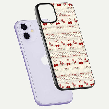 Cherry Bloom Charm Glass Case for iPhone 11 floating mockup showing bloom texture and polished gloss