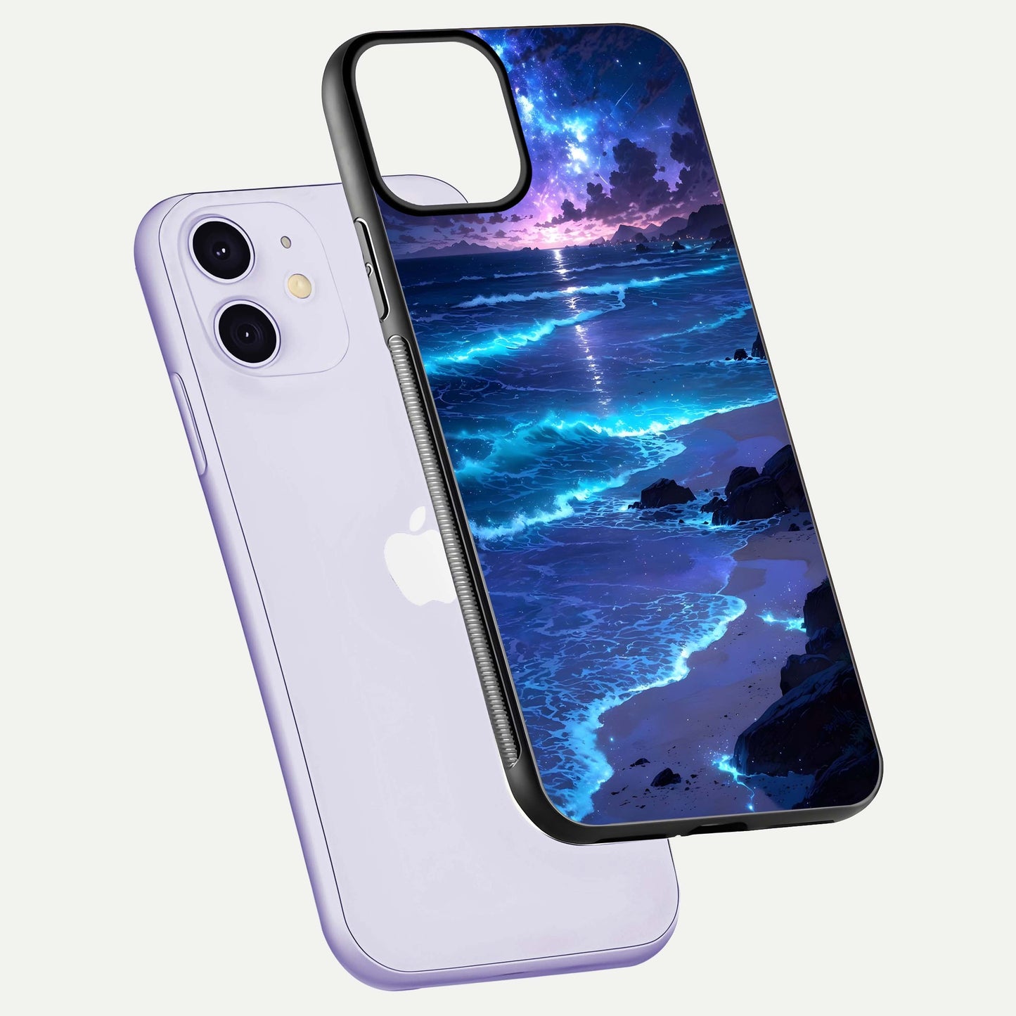Classic Damn Look Glass Case for iPhone 11 floating mockup emphasizing HD gloss and stylish edges