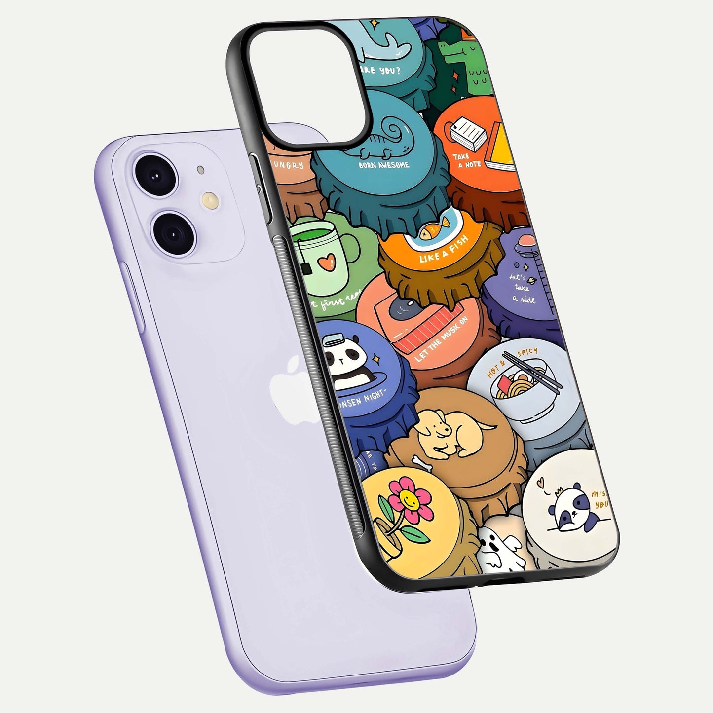 Coins Patterns Glass Case for iPhone 11 floating mockup showing reflection depth and smooth tone
