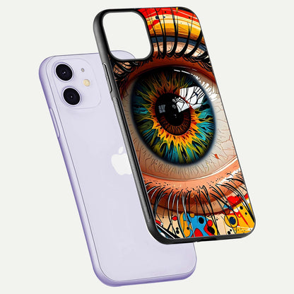 Colorful Eye Glass Case for iPhone 11 floating mockup showing bright contrast and gloss clarity
