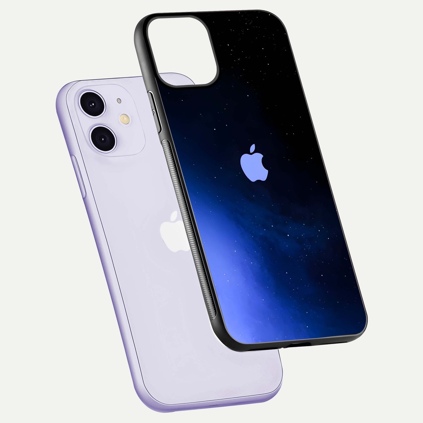 Cosmic Blue Apple Glass Case for iPhone 11 floating mockup showing HD gloss and deep space gradient