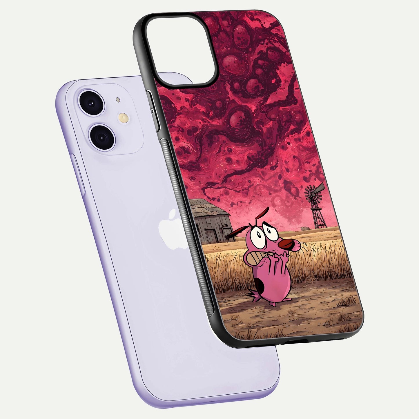 Courage Under Sky Glass Case for iPhone 11 floating mockup showing shine reflection and clean edges
