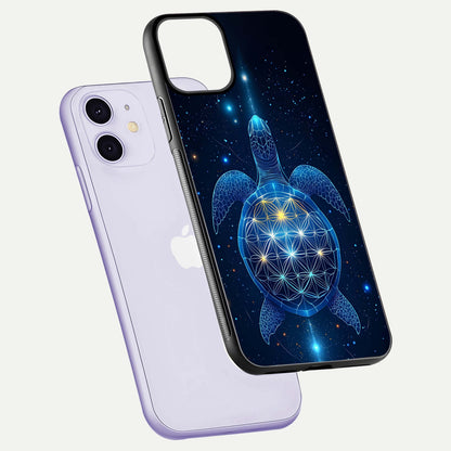 Crimson Blue Turtle Glass Case for iPhone 11 floating mockup showing reflection polish and deep hues